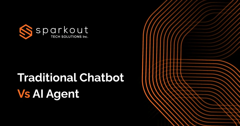Comparison of traditional chatbots and AI agents highlighting differences in capabilities, adaptability, and business outcomes.